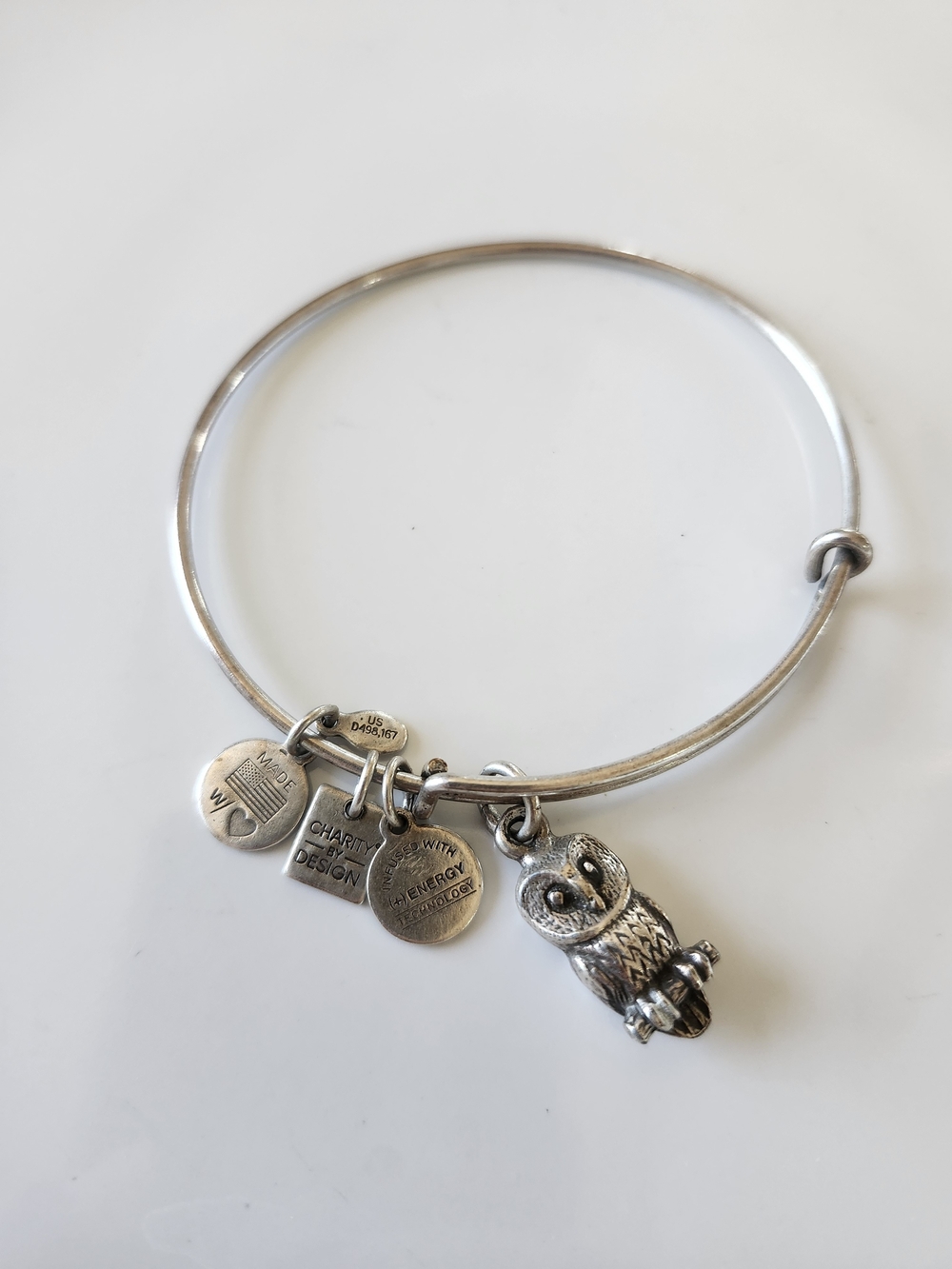 Alex and Ani Silver Owl Charm Bangle Bracelet - Silver